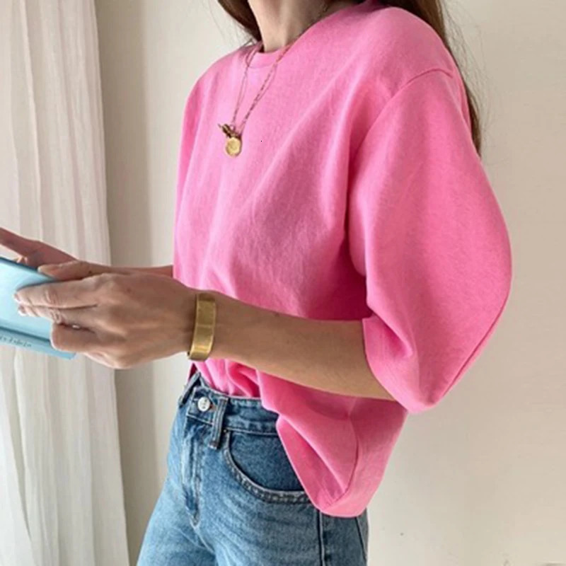 Cotton 2024 Summer T Shirt Women Elasticity Woman Clothes Oversize Tops Pink White Tshirt Loose Maxi Female Short Sleeve Tee 250724