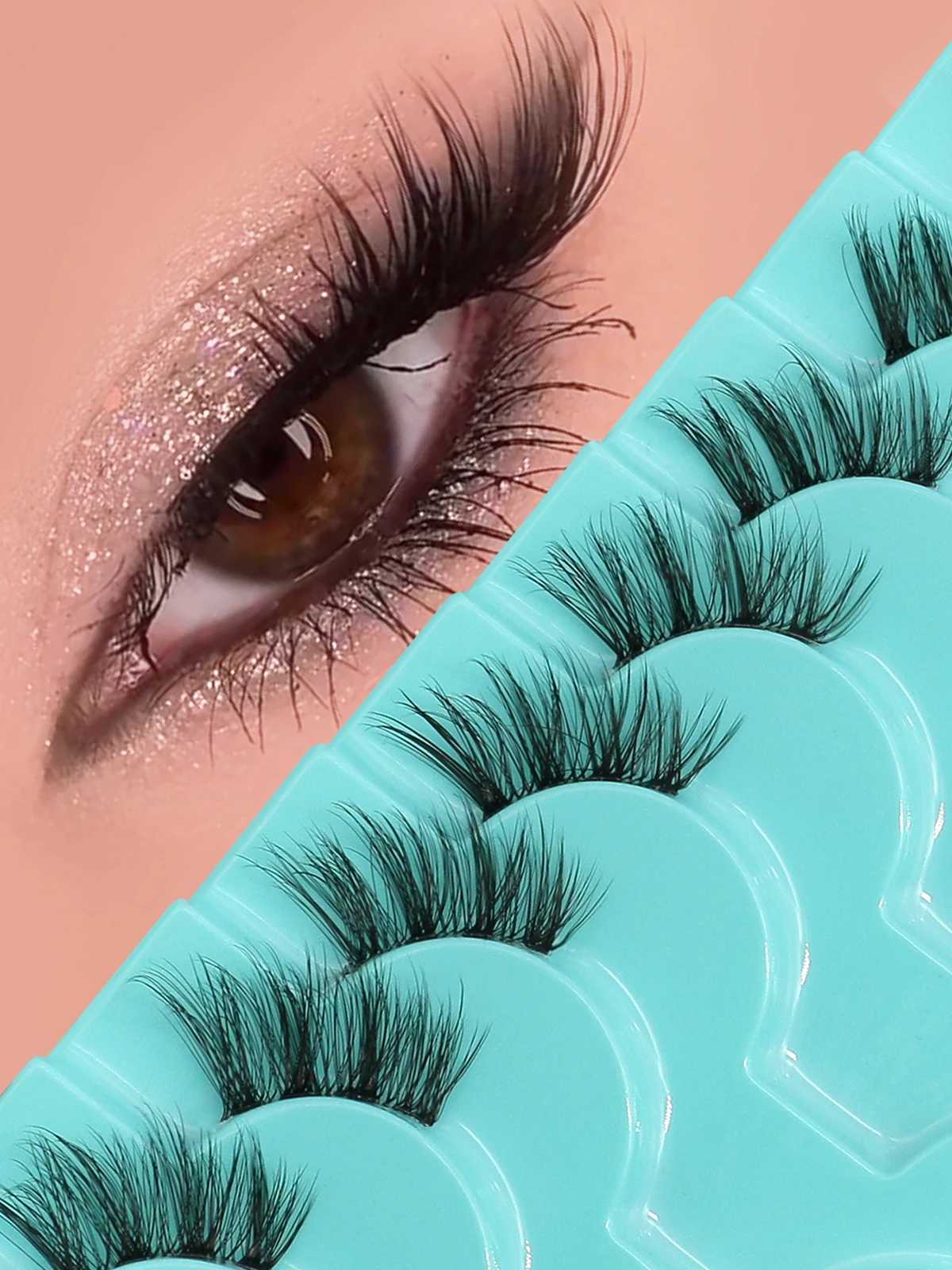 RNNEYA Half Eyelashes Natural Long Clear Band Lashes Natural Look Winged End Eye Elongated Lashes Cat Eye Lashes Z250730