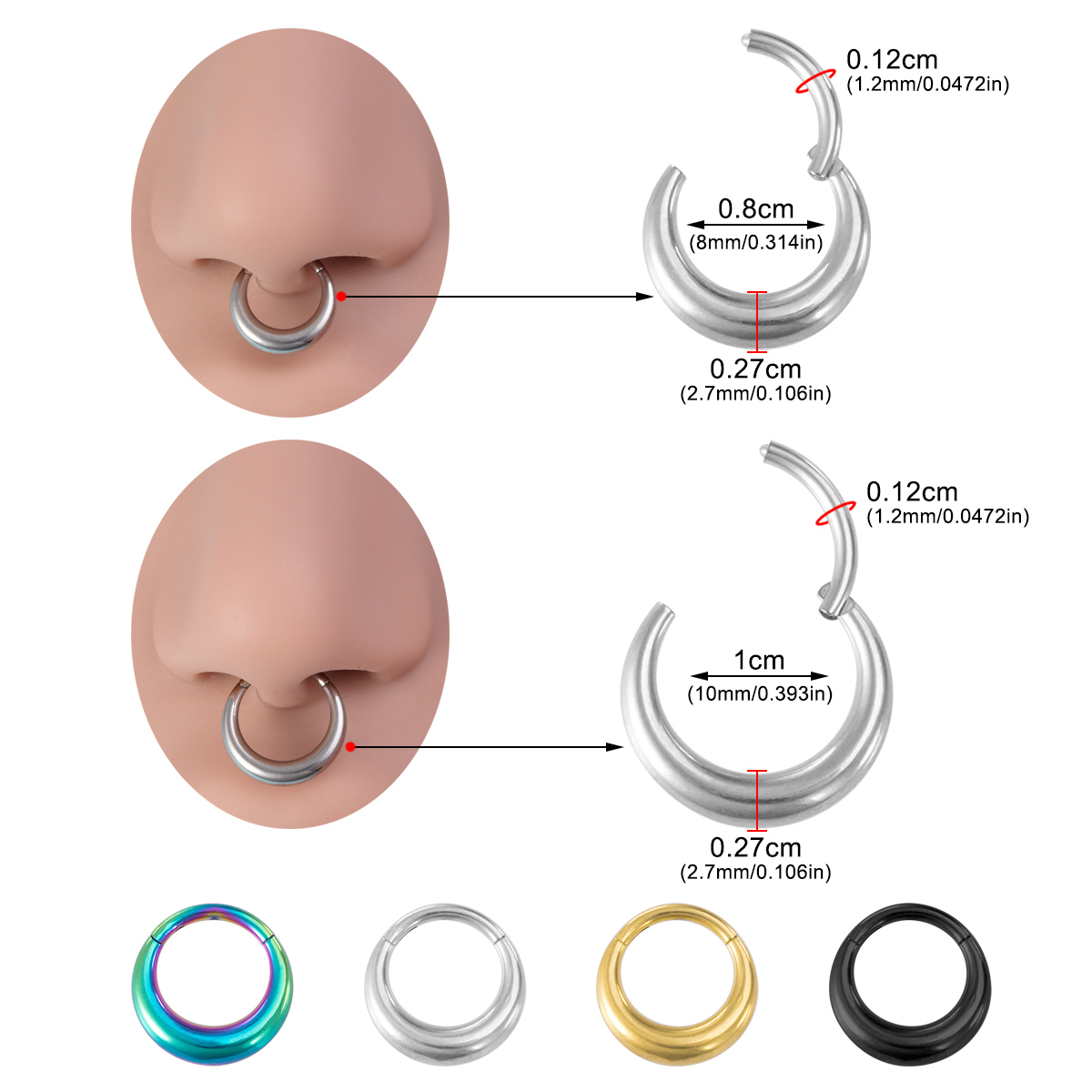 Stainless steel thickened hinge ring, nose ring, earring, body piercing jewelry wholesale