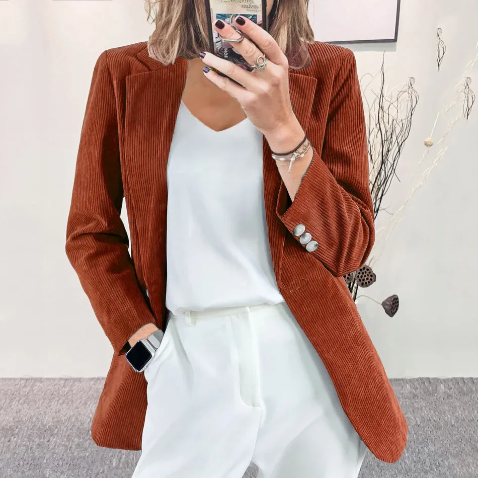 European and American crossborder temperament slim fit solid color casual corduroy cardigan jacket for women 250729
