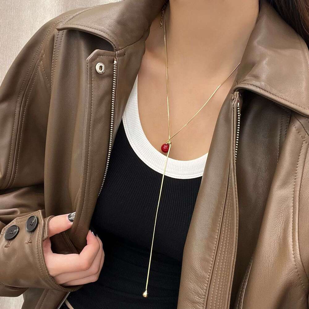 Milad Tiger Eye Stone Tassel Necklace for Women, Autumn and Winter High-End Fashion Sweatshirt Chain, Niche Design Sweater Chain e5f