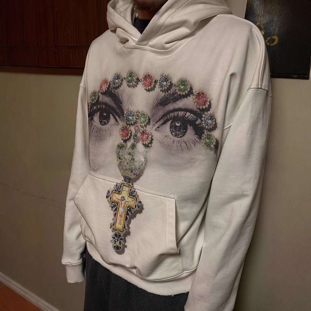 Fashion Summer American Style Washed Personality Pattern Long Sleeve Hooded Sweatshirt Trendy High-End Feel Jacket For Men