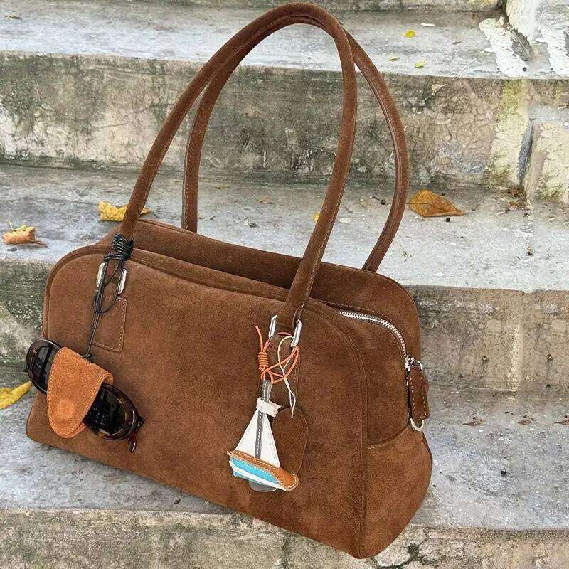 Women Suede Shoulder Autumn and Winter Vintage Large Capacity Tote Bags Casual Shopper Commuter Bag Retro Handbags Purse