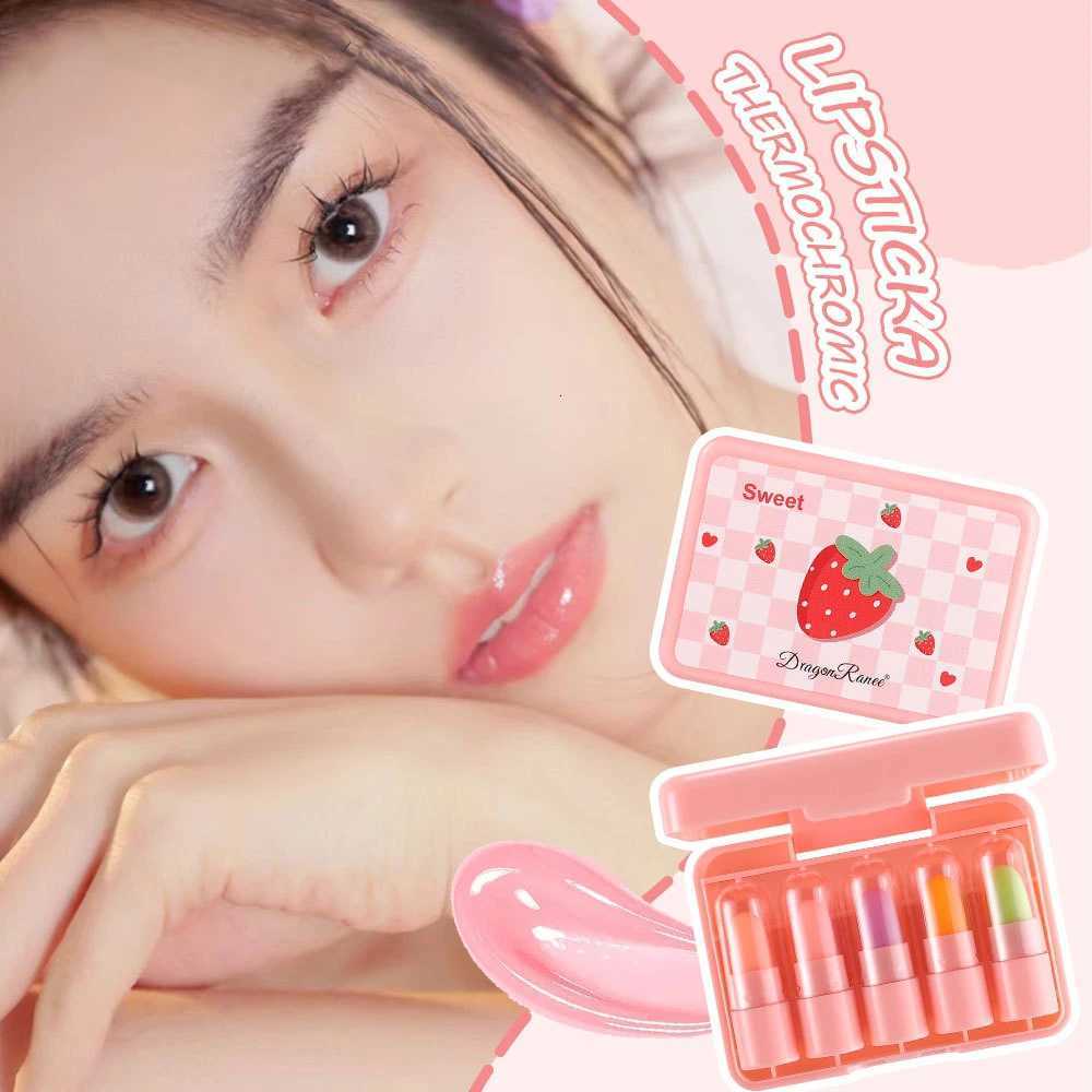 5pcs Cute Temperature Color Changing Lipstick Gift Set Cosmetics Mini Lipstick Set fruit flavor Lipgloss Makeup for Women Girl G250729