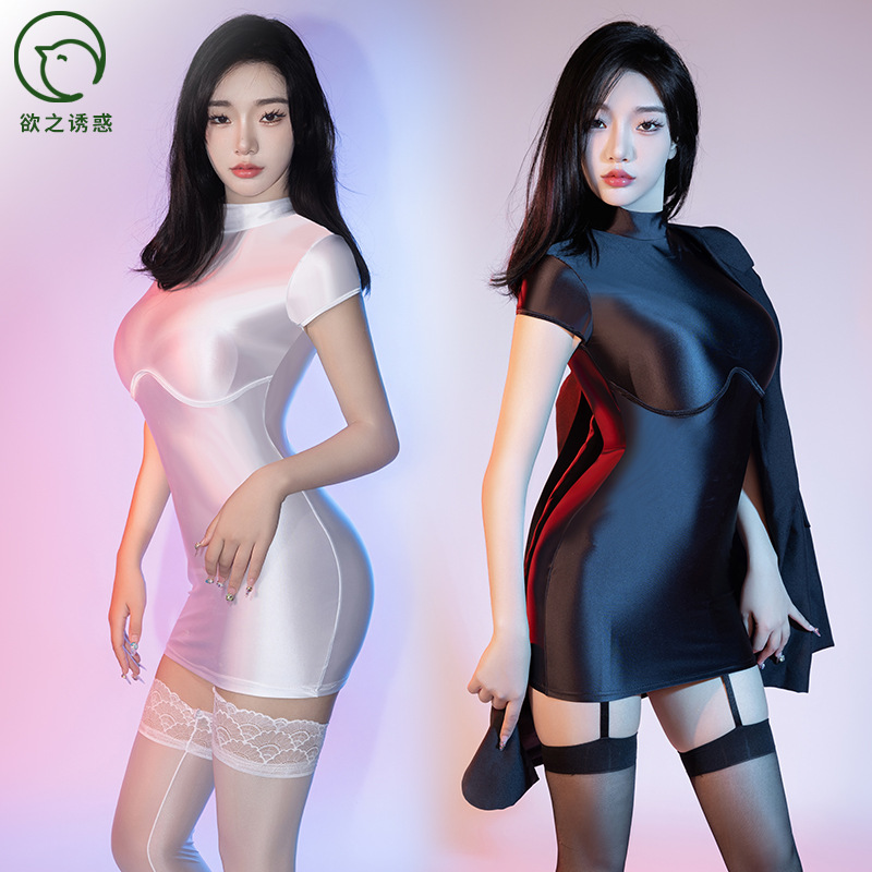 Satin Shiny Elegant Party Mini Dresses Women's Skinny Allure Wrap Hip Pencil Dress Sexy Bodycon Short Sleeve Club Outifts Dress