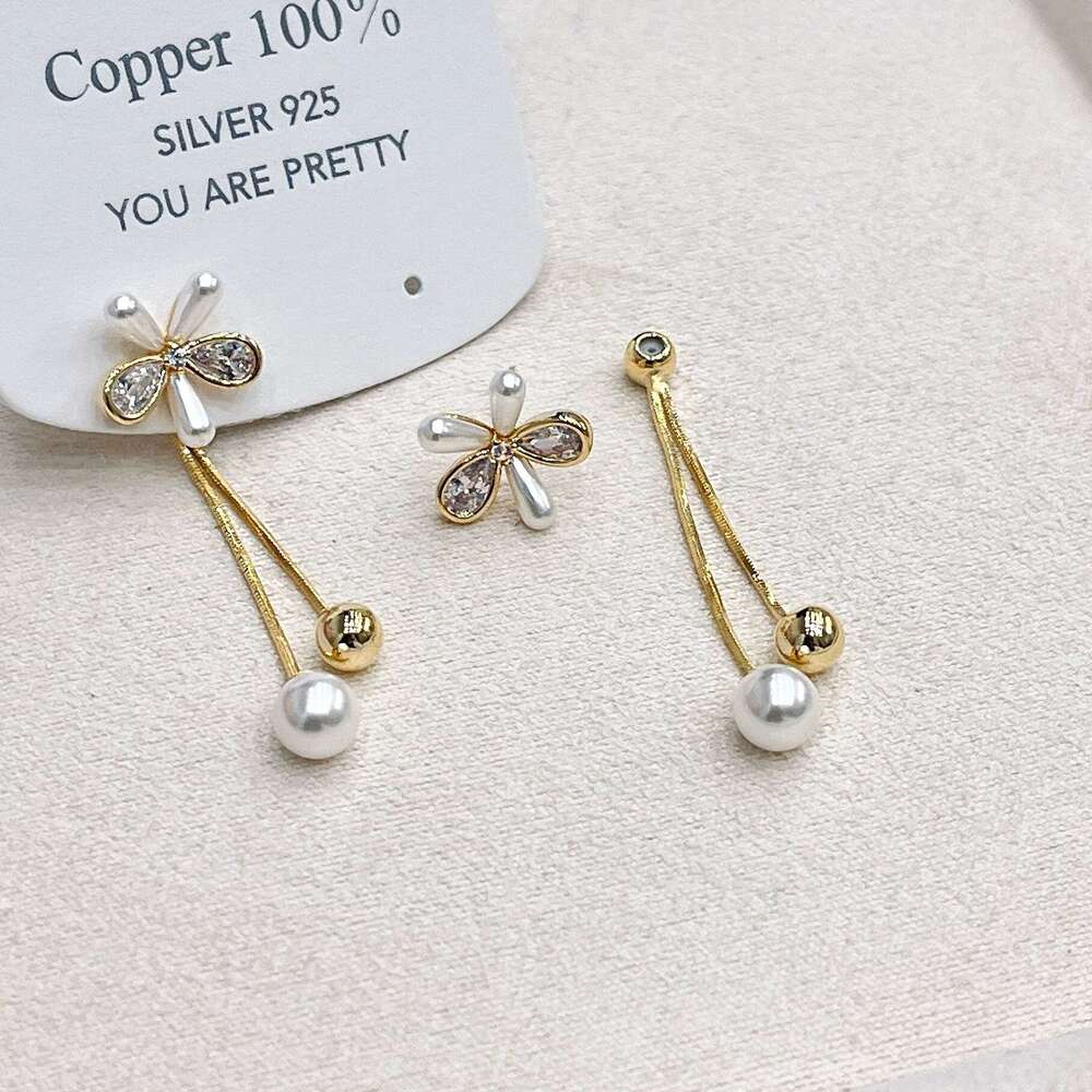 2025 Spring New Tassel Flower Korean Style Light High-end Back-hanging Earrings Versatile Ear Accessories 268