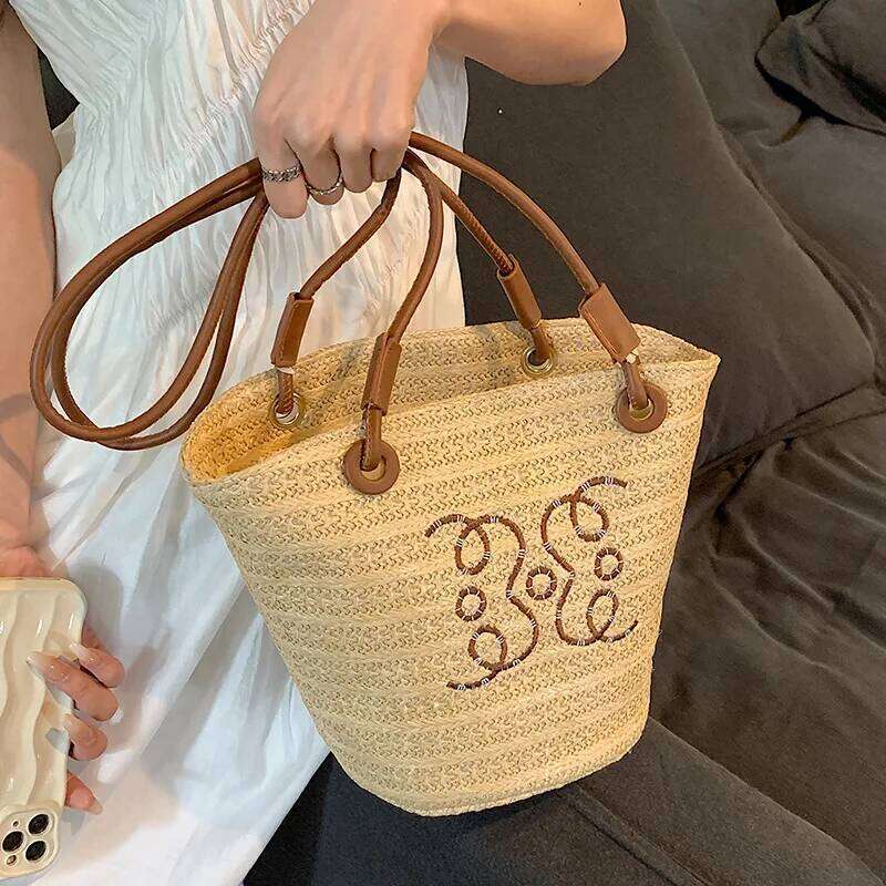 Summer New Vacation Woven Straw Bag, High Quality Seaside Beach Bag for Women, Women's Beach Bags Bucket Bag