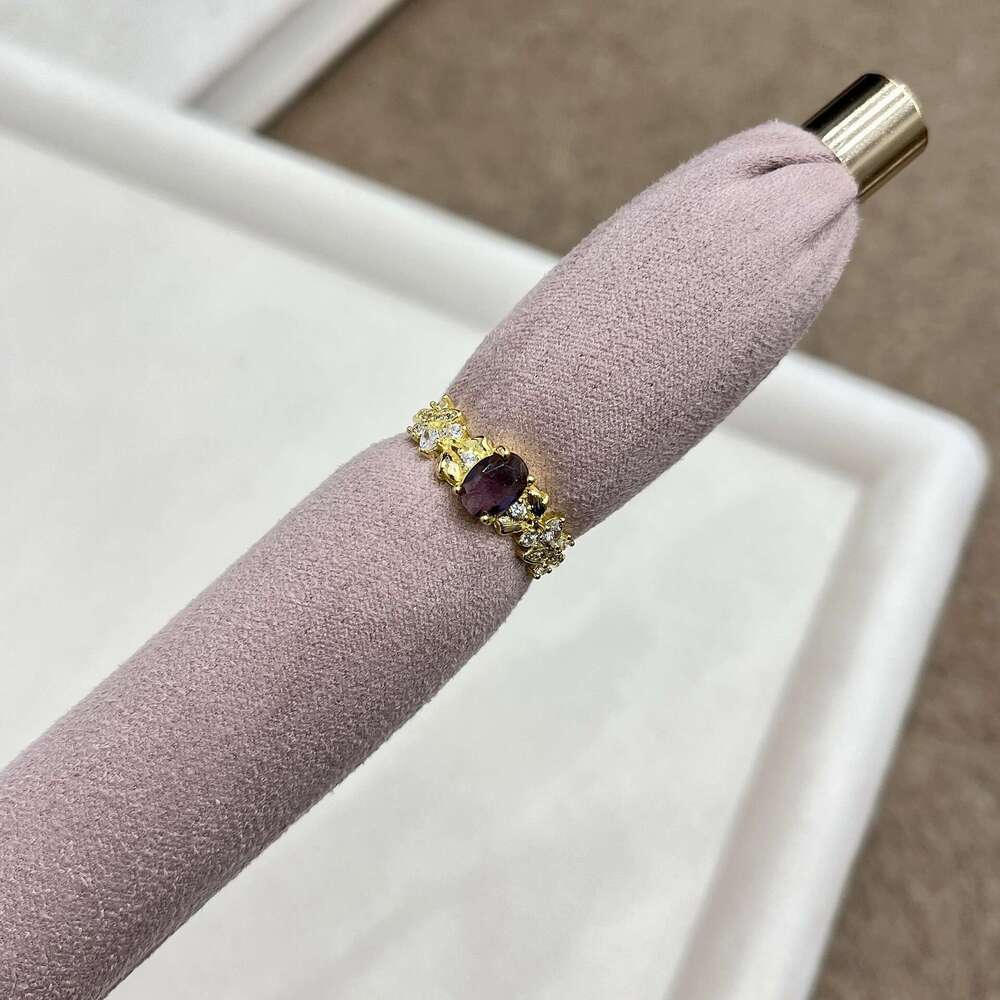 Flower Fairy Zircon Blue Embroidered Open Ring for Women Fashionable Elegant Versatile Light Luxury Micro Inlaid Sparkling High-end Feel b0b