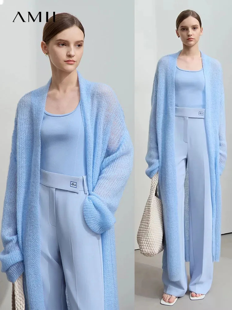 AMII Minimalist Long Sweater Cardigan For Women Spring Casual Office Lady Knitted Coats Loose Female 12551045 250730