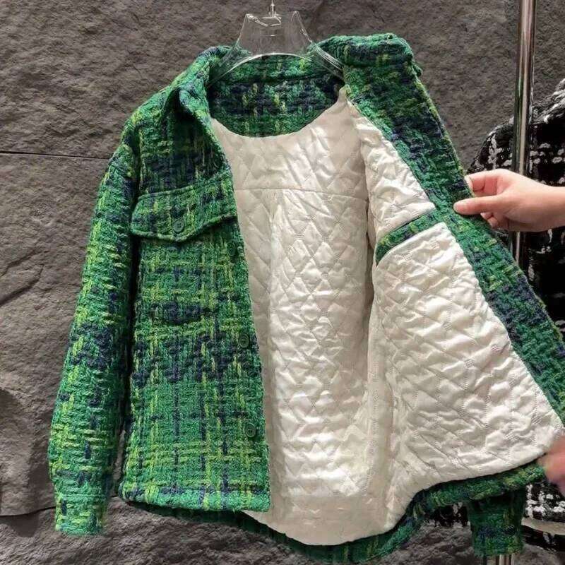 Elegant Plaid Warm Padded Men's Korean Streetwear Parkas Trendy Versatile Loose Thickened Lapel Shirt Jacket Men Clothing