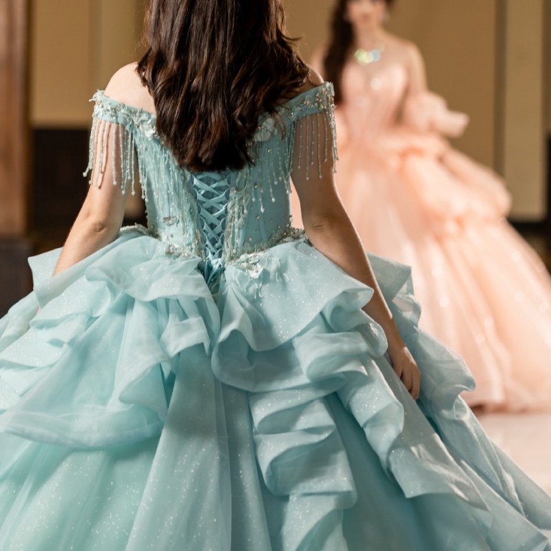 Light Green Quinceanera Dresses Off The Shoulder Applique Lace Beading Tull Ball Gown Vestidos De 15 Anos Sweet 16 Dress