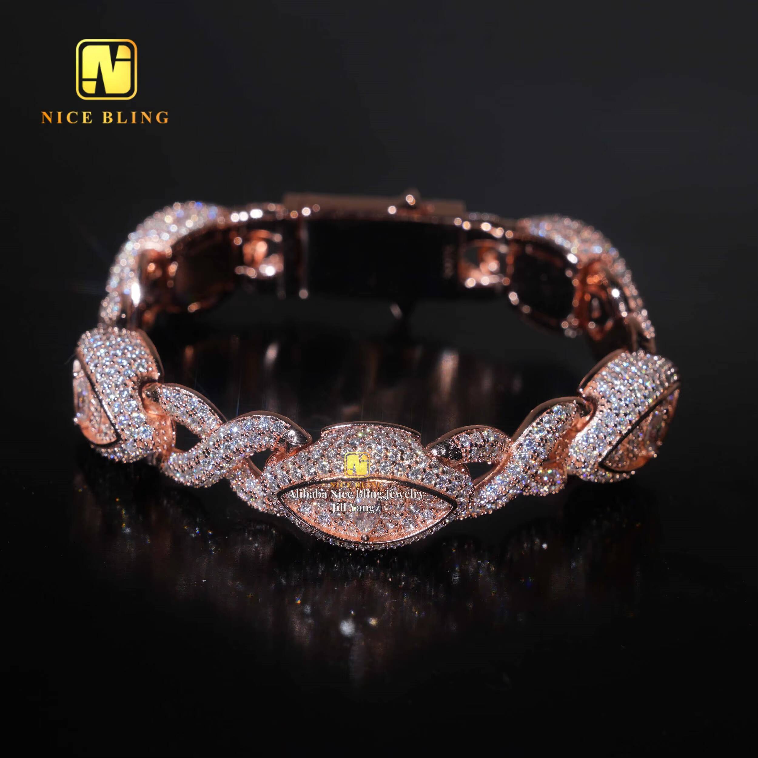 Trending Products Devil Eye Jewelry Moissanite Cuban Bracelet Marquise Snake Eyes Moissanite Cuban Link Chain