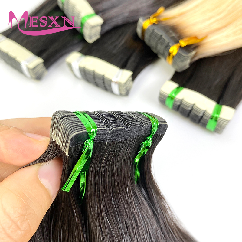 MESXN Mini Tape in Hair Extensions Human Hair 100% Real Natural Hair Tape Weft InsInvisible soft Black Brown Blonde