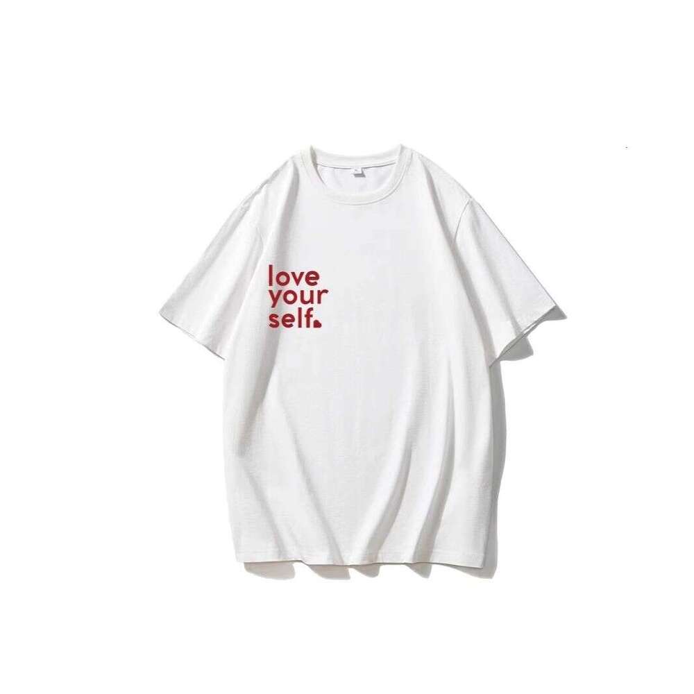 Minimalist Letter Print T-Shirt For Women, Summer Versatile Loose Round Neck Pure Cotton Short Sleeve Top B5 h6