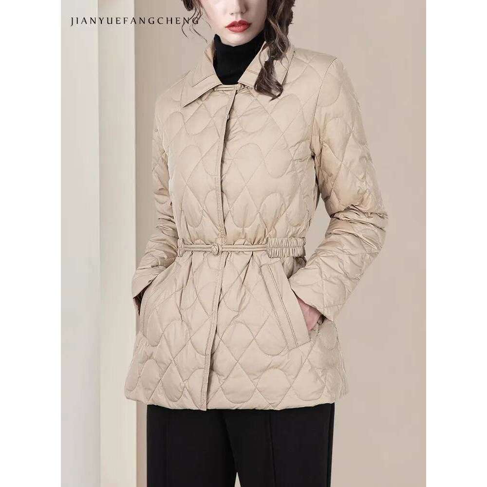 Designer Clothing Fashion Shirt Collar Women Winter Khaki Jacket Warm Lightweight White Duck Down Coat Vintage Slim-Fit Cold-Proof Jackets Fashion