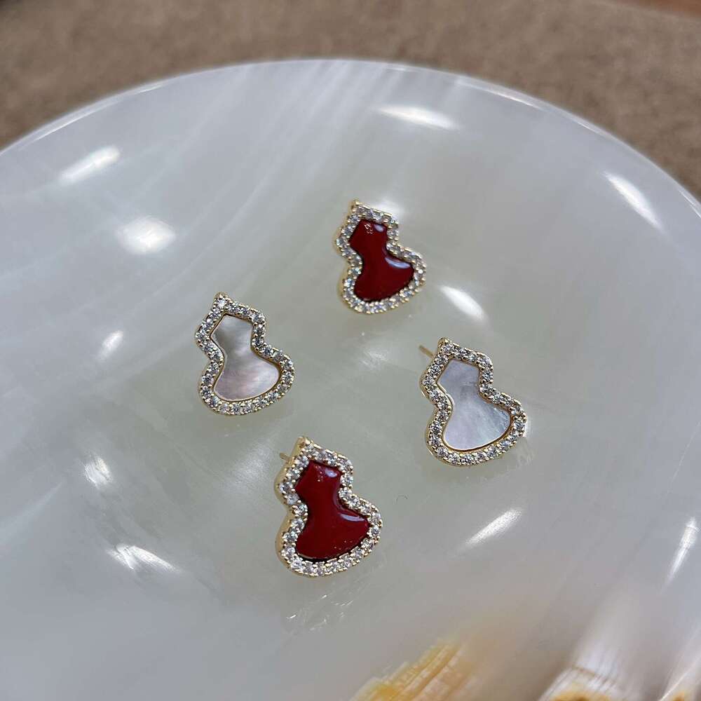 Classic Gourd High-end Niche Design Gentle Temperament Red Small and Exquisite New Chinese Style Earrings 377