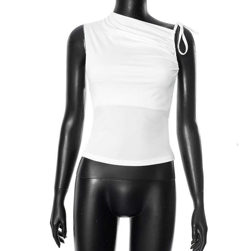 Ytp636 Wind Women's Clothing Autumn Winter Asymmetrical Drawstring Sleeveless Ruched Crop Top T-Shirt B5