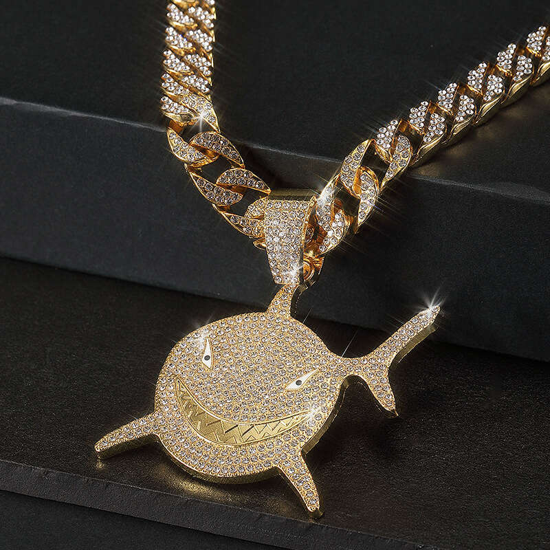 Trendy Personality Exaggerated Shark Fashion Full Dia Hip Hop Necklace for Men and Women Single Pendant