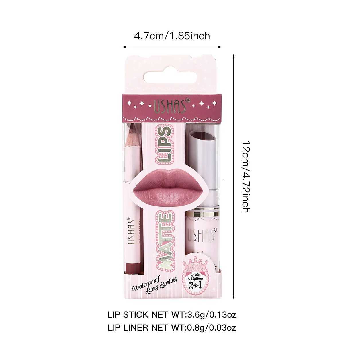 USHAS 6-color Matte Lipstick + Lip Liner Set Colorful Waterproof and Sweatproof Non-Stick Cup Colorful Set G250728