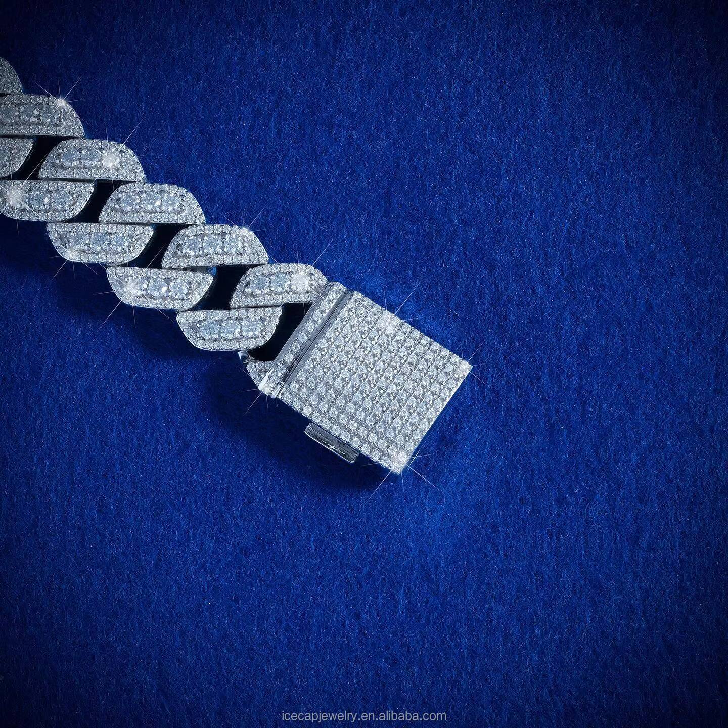 14mm Moissanite Chain Hip Hop Miami Cuban Link Chain Bracelet Iced Out Moissanite Diamond Bracelet 925 Sterling Silver Bracelet