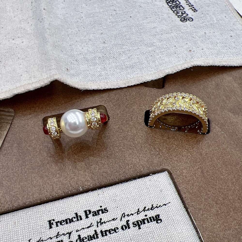 Vintage Second-Hand Pearl for Women New Wheat Spike Index Finger Niche Light Luxury High-End Elegant Ring 749