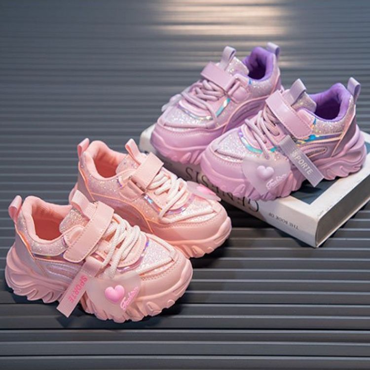 Girls Sports Shoes Kids Running Sneakers for School Fashion Cute Shiny Non Slip Children Toddler Casual Shoes Littlesprouts With Heart Spring Autumn S