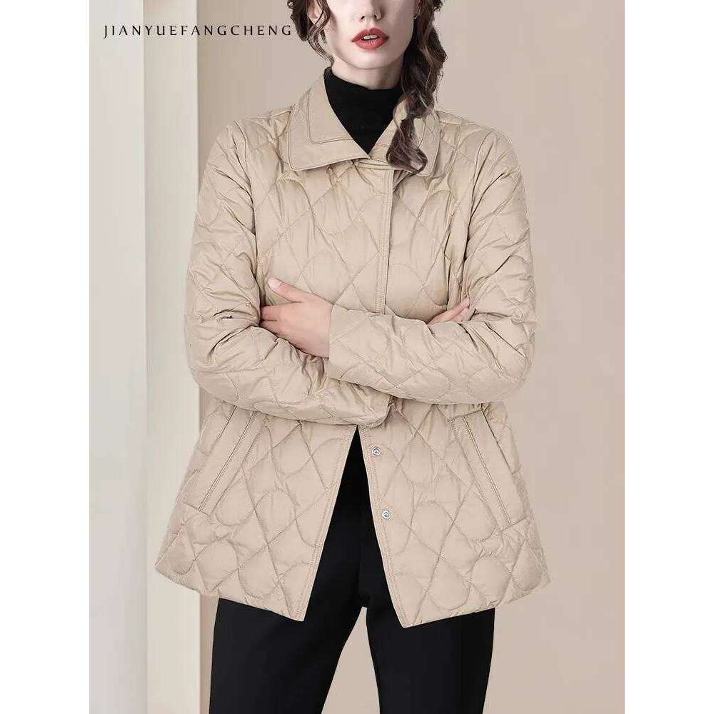 Designer Clothing Fashion Shirt Collar Women Winter Khaki Jacket Warm Lightweight White Duck Down Coat Vintage Slim-Fit Cold-Proof Jackets Fashion