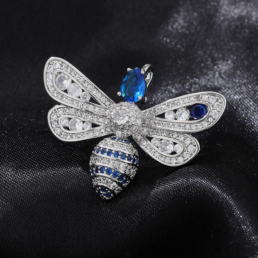Silver Tone Rhinestone - Encrusted Bee Brooch With Blue Gemstone Accents Elegant Party Jewelry And Gift For Her High Quality And Stylish Jewelry