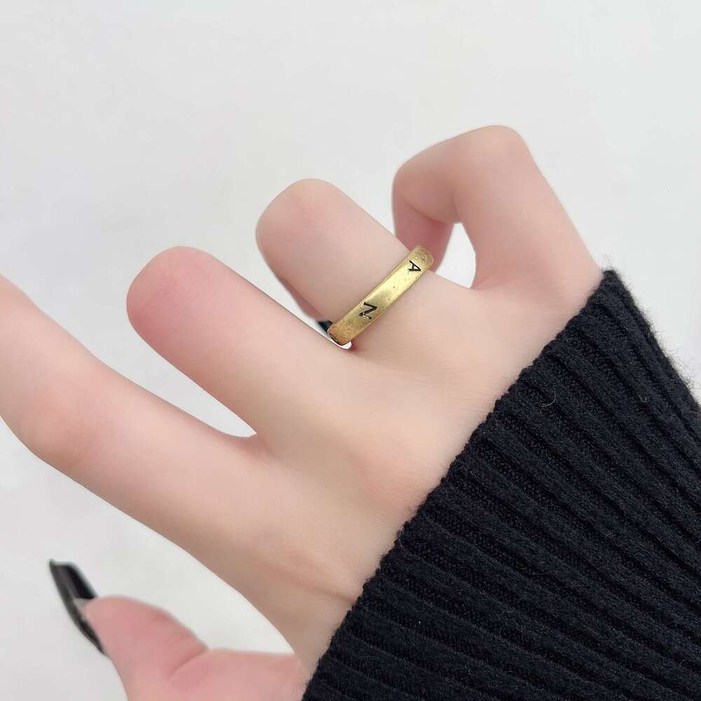 Vintage Silver Letter Wide Index Finger Ring for Women, Light Luxury Niche Design, High-End Feel, 2024 New Trend a55