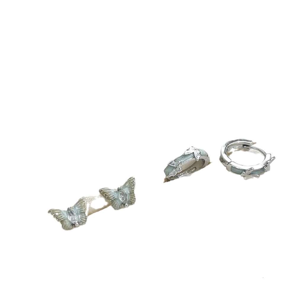 Artistic Style Yellow and Oil Drop Mini Horse Eye Zircon Butterfly Light Sier Needle Gradient Blue Hoop Earrings 88f