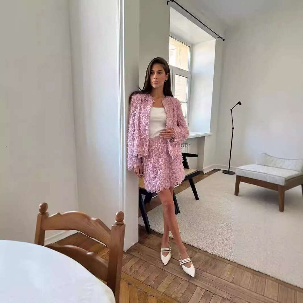 Autumn Winter New Tassel Suit Women's Style Versatile Korean Elegant Coat Top + Skirt B5