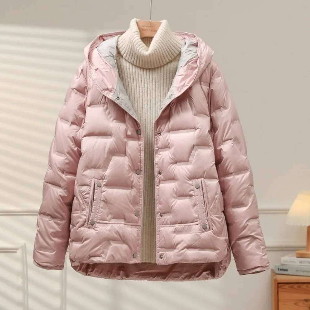 Designer Clothing 2025 White Duck Down Coat 2024 New Autumn Winter Women Casual Hooded Single Breasted Jacket Fashion Light Puffer Parka Outwear