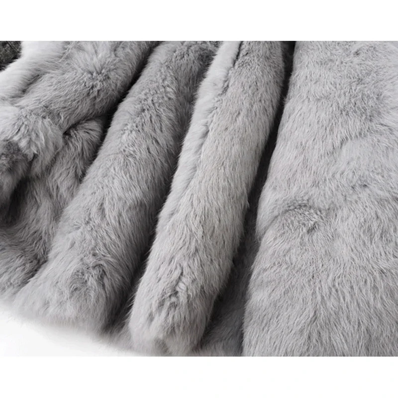 Natural Fox Fur Collar Rabbit Liner Denim Jacket Coat Women Winter Thick Warm Loose Mid Long Big Pocket Jeans Jackets Female 250730