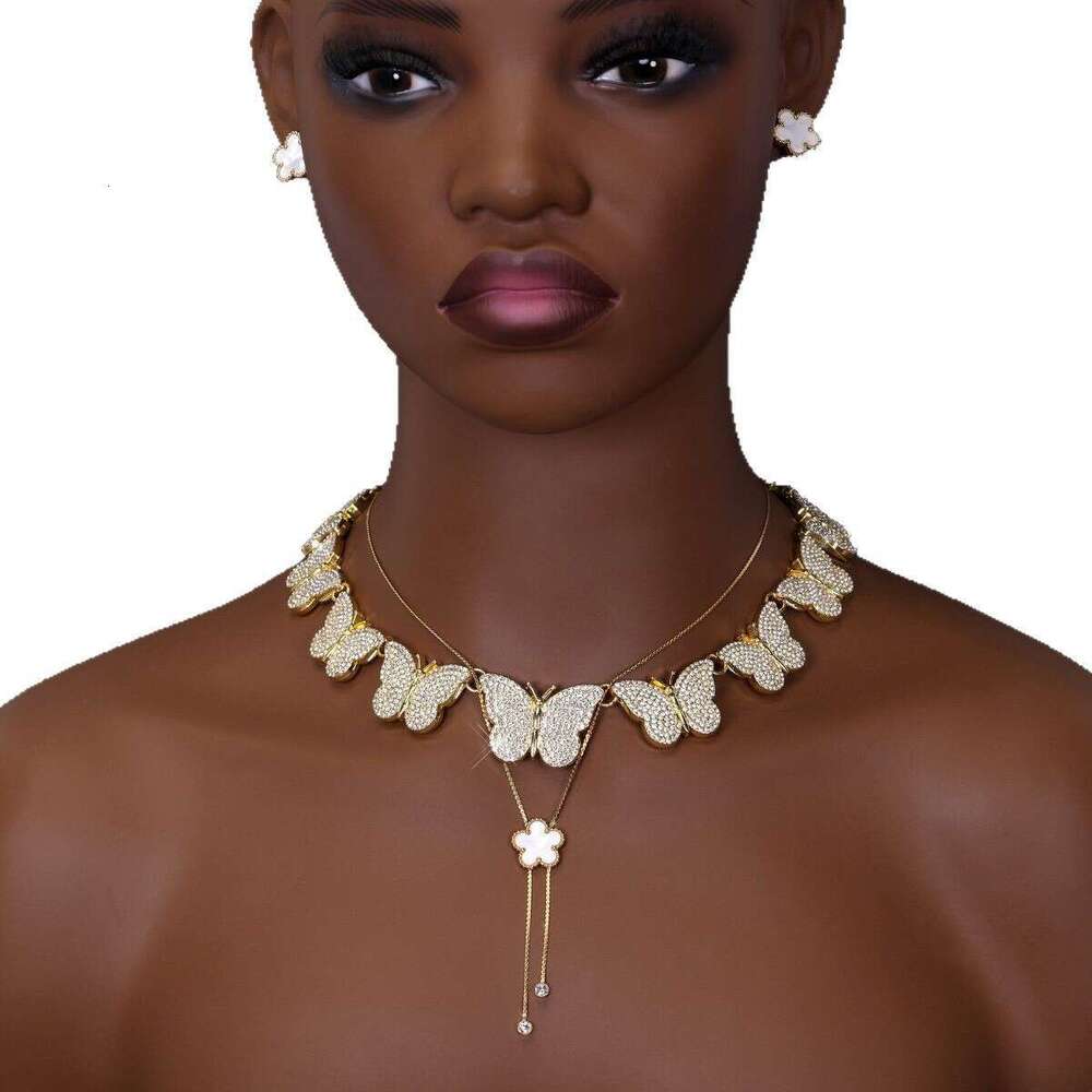 Hip-Hop Style Cuban Chain Necklace with Butterfly Inlay Plum Blossom Design for Women and Men Punk Trend