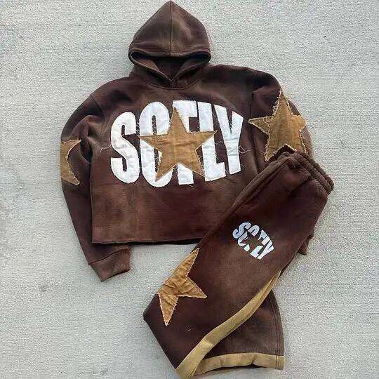 Gothic Retro Haruku Star Embroidered Letter Oversized Men's And Women's Y2K American Hip-hop New Trend Sports Hoodie
