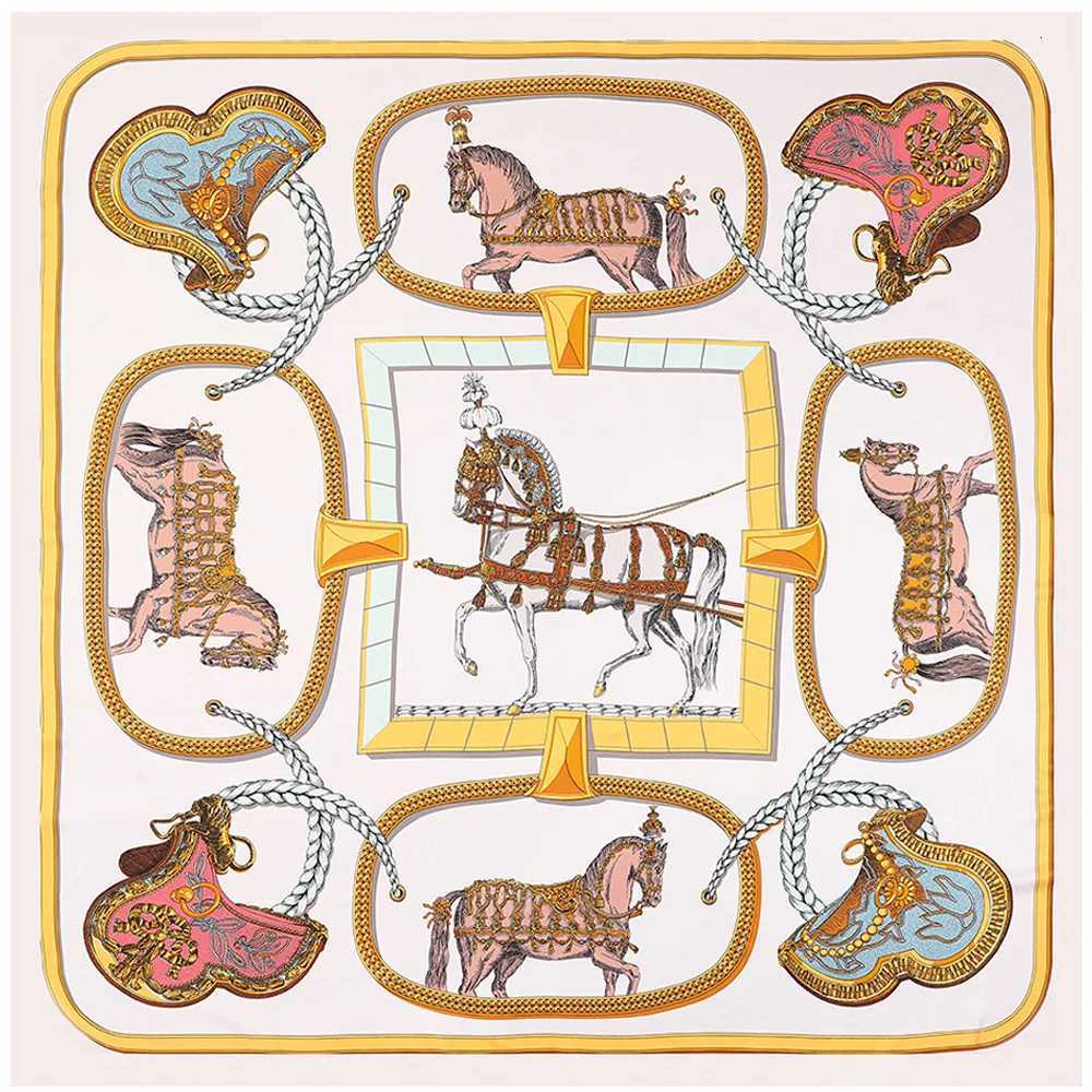 130cm New Design War-horse Brand Square Scarf Wen 2023 Twill 100% Silk Scarf Fashion Shl Bandana Kerchief Scarves For Ladies S250730