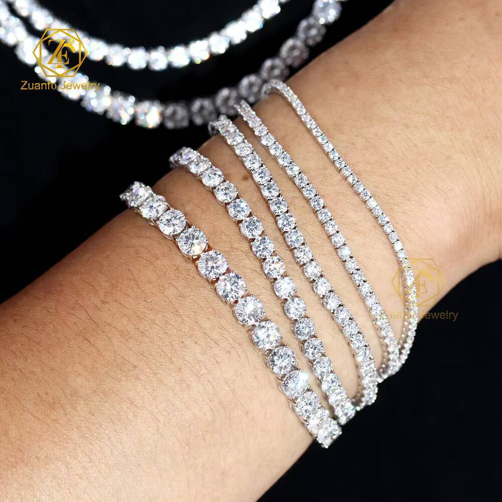 925 Sterling Silver Vvs Moissanite Chain 2mm 3mm 4mm 5mm White Gold Women Men Fine Jewelry Gifts Gra Lab Diamond Tennis Bracelet
