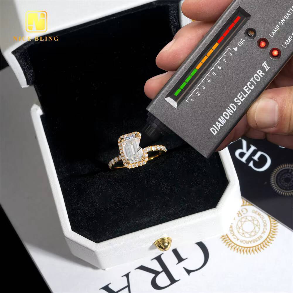 Classic Jewelry Round Emerald Cut Moissanite Wedding Ring 925 Sterling Silver VVS Moissanite Diamond Engagement Ring for Women