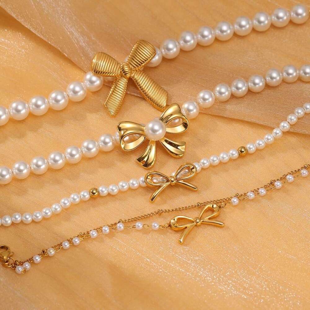 Fashion Elegant Bowknot Pearl Titanium Bracelet New Niche High-end Stainless Steel Jewelry for Women