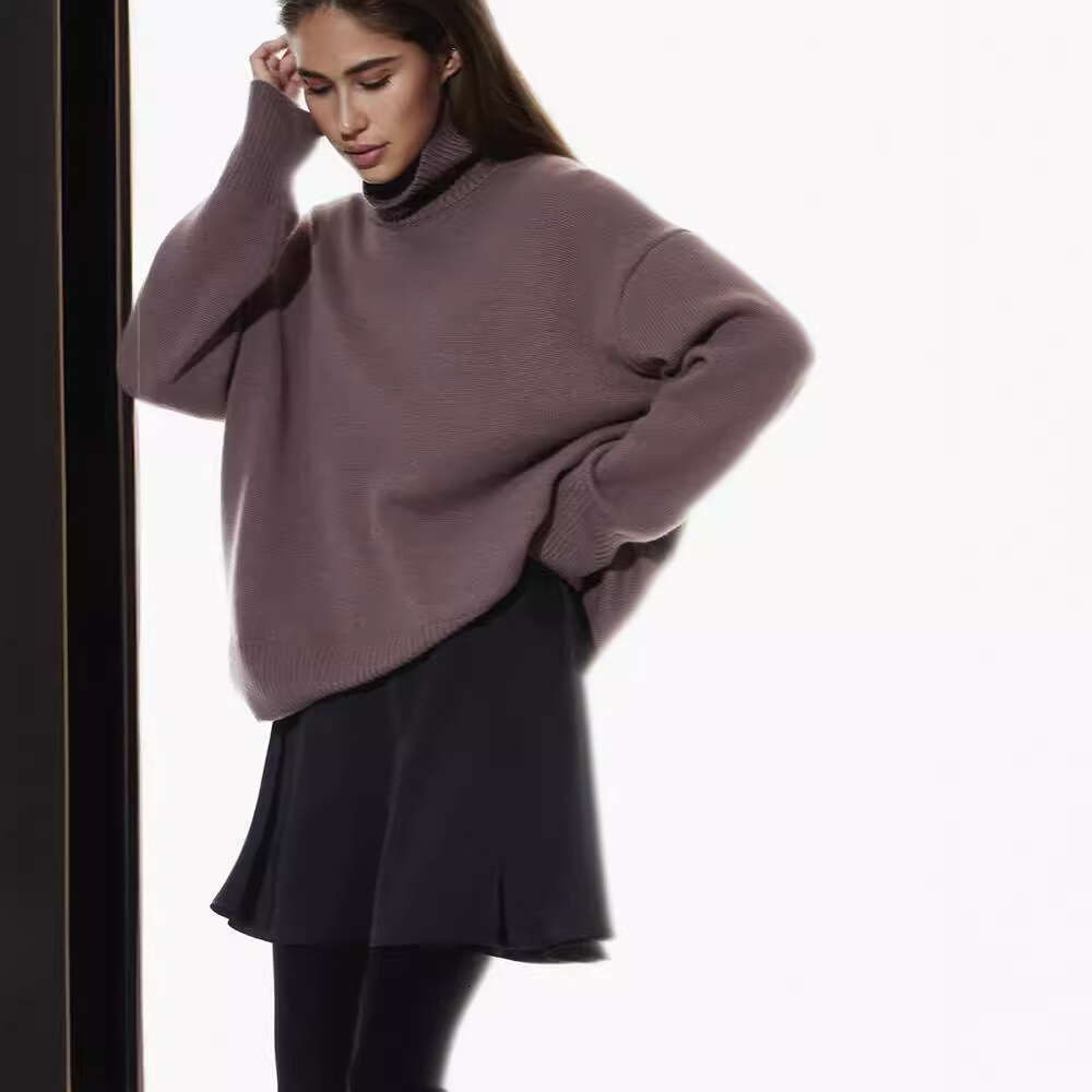 Multi-Color High Solid Color Sweater Loose Pullover Stand Collar Tops Women Clothing 66 B5
