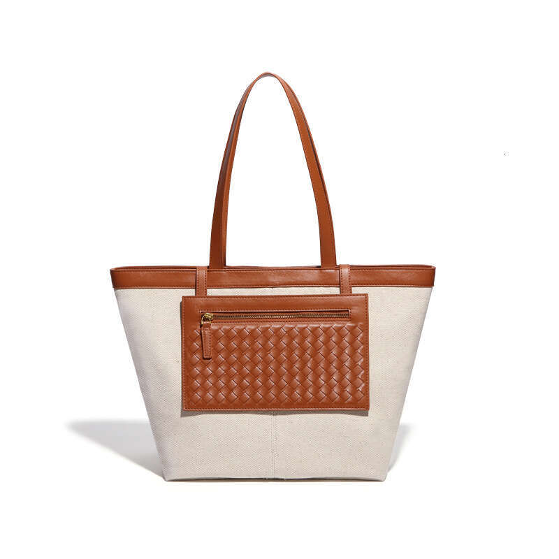 Large Capacity New Color-Block Canvas Casual Woven Handbag Versatile Single Shoulder Fashion Commuter Underarm Design Women Tote Bag