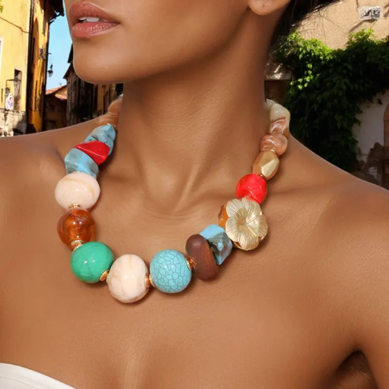Statement Boho Necklace with Colorful Beads Handmade for Women Trendy Party Jewelry 250729