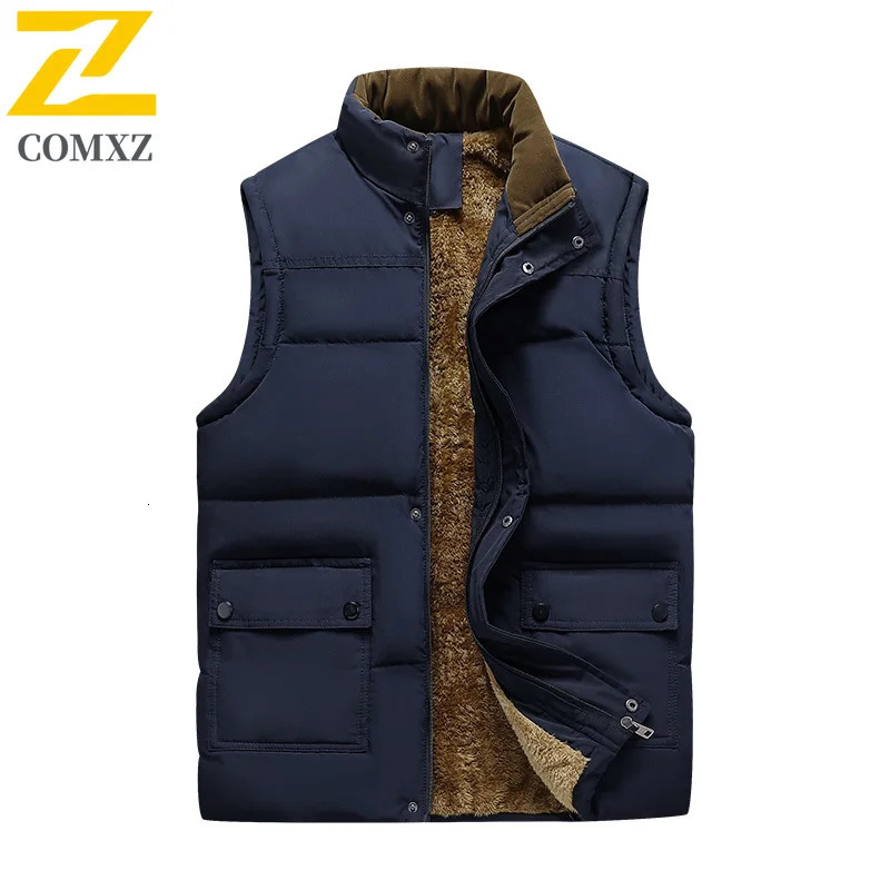 Workwear Vest Men Autumn Winter Outdoor Multi Pocket Fishing Windproof Fleece Lined Waistcoat Casual Sleeveless Jacket 250730