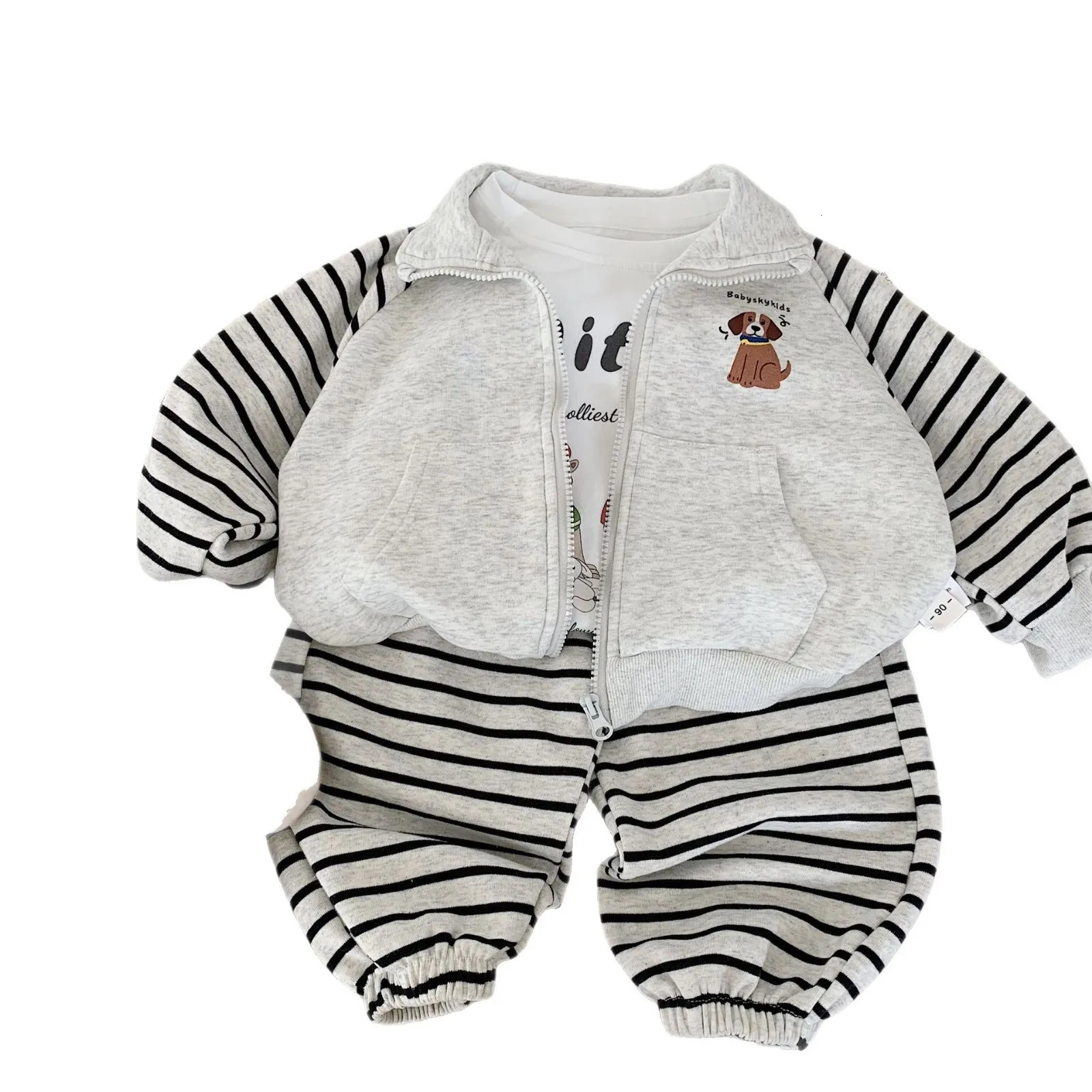 Kids Baby Boys Autumn Sets Cartoon Dog Printed CoatStriped Elastic Waist Pant 1-8Y Boys Sets Long Sleeves Baby Boys Sport Sets 250729