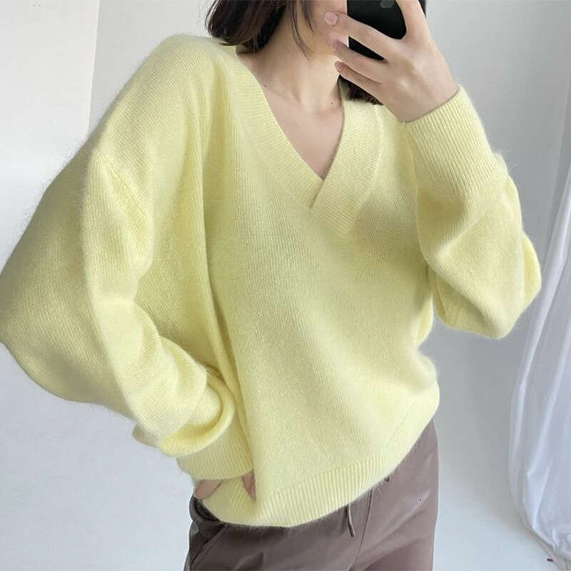 Autumn Winter Super Soft V-Neck Imitation Mink Women, Lazy Style, Elegant Loose Knitted Sweater For Women B5