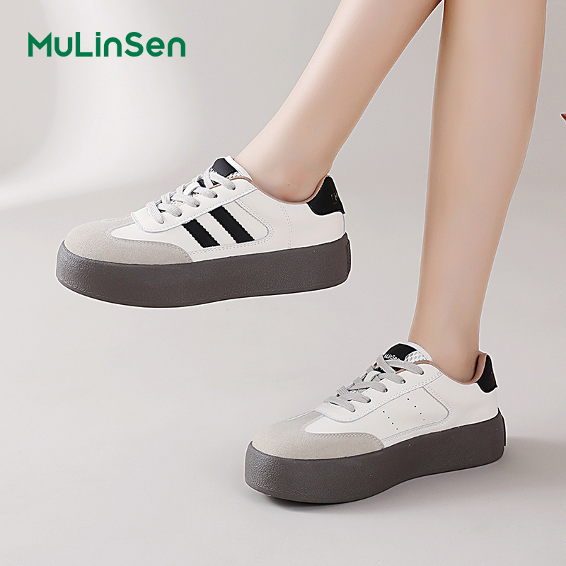 Mulinsen white shoes women's 2025 spring and autumn new retro thick-soled German training shoes all-match casual sneakers ins trend