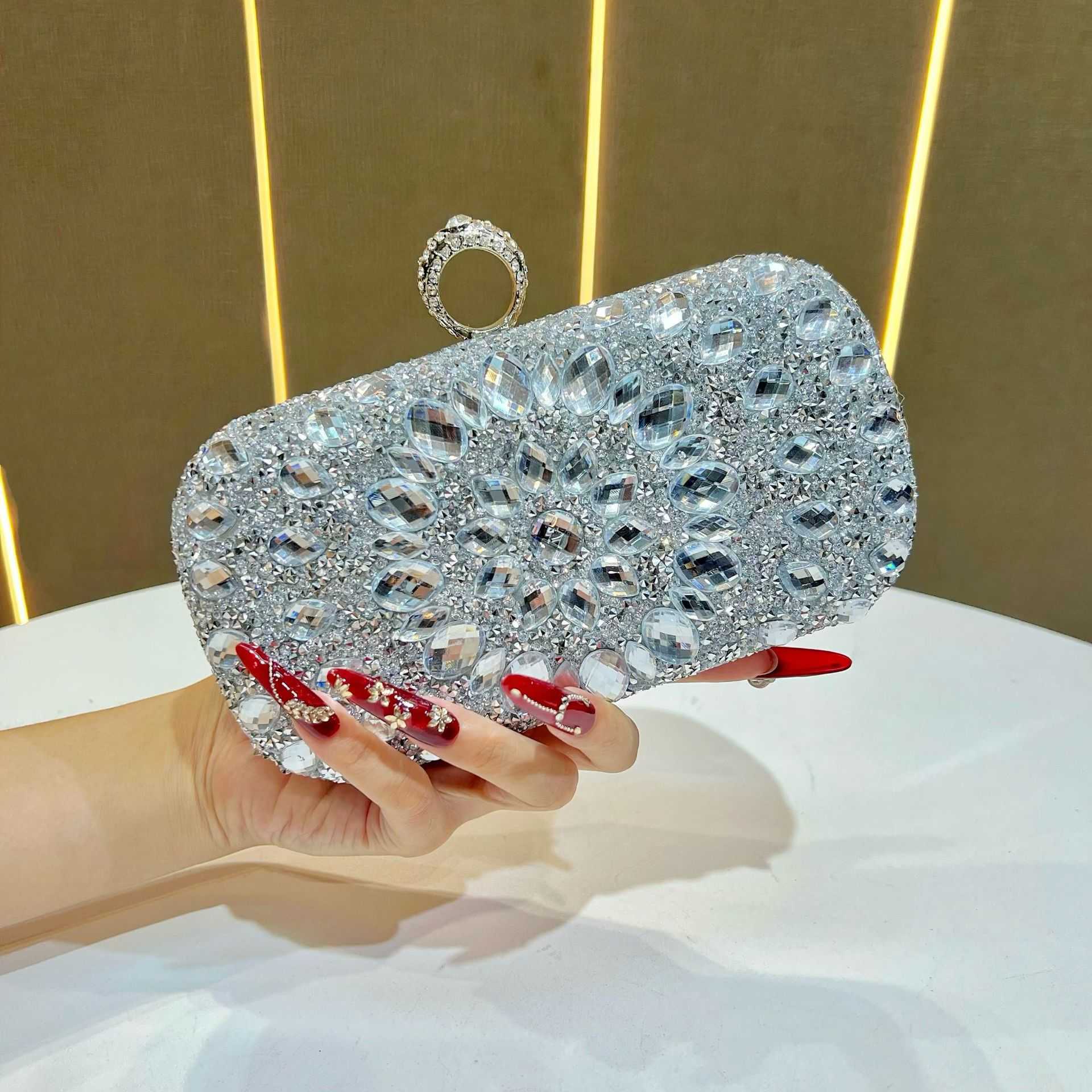 New Diamond Studded Evening Bag Fashion Banquet Womens Wallet Clutch Dress Small Bag Full Diamond Shoulder Crossbody Bag