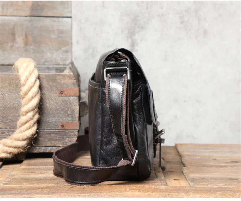 Casual natural genuine leather men's messenger daily travel work real cowhide black tablets A4 document shoulder bag OLOEY