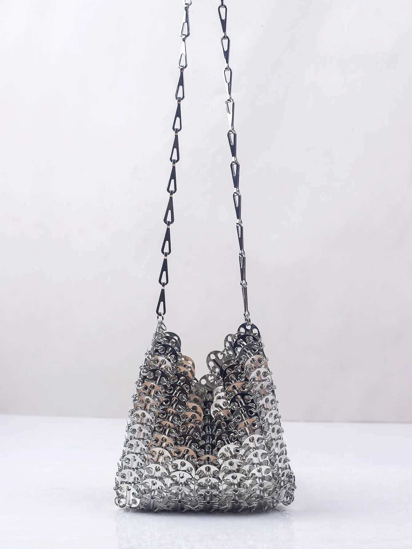 Popar Metal Sequins with Large Capacity Mobile Phone Crossbody Chain Bag DIY Handmade Bag for Womens Fashion Trend Y250730