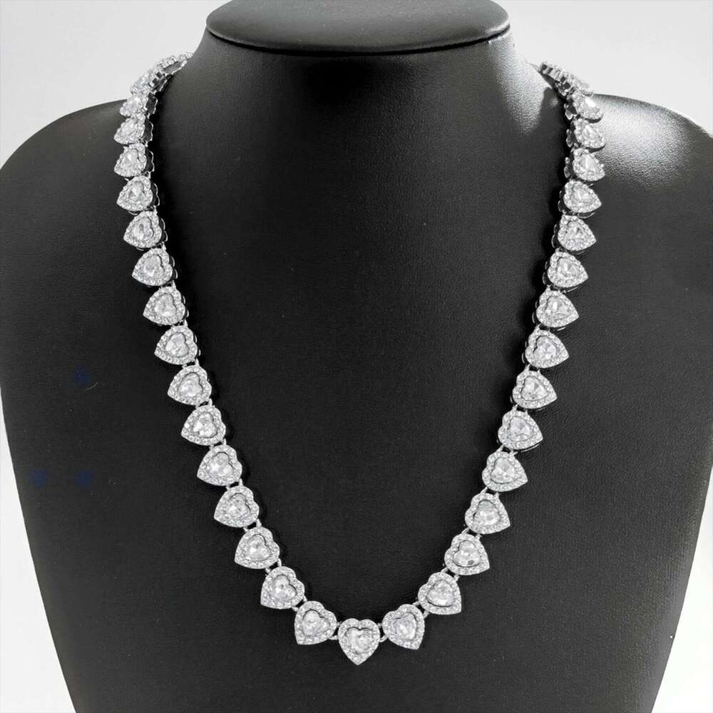 Hot Selling 11mm Heart Full Dia Cuban Chain Exaggerated Fashion Personality Creative Necklace